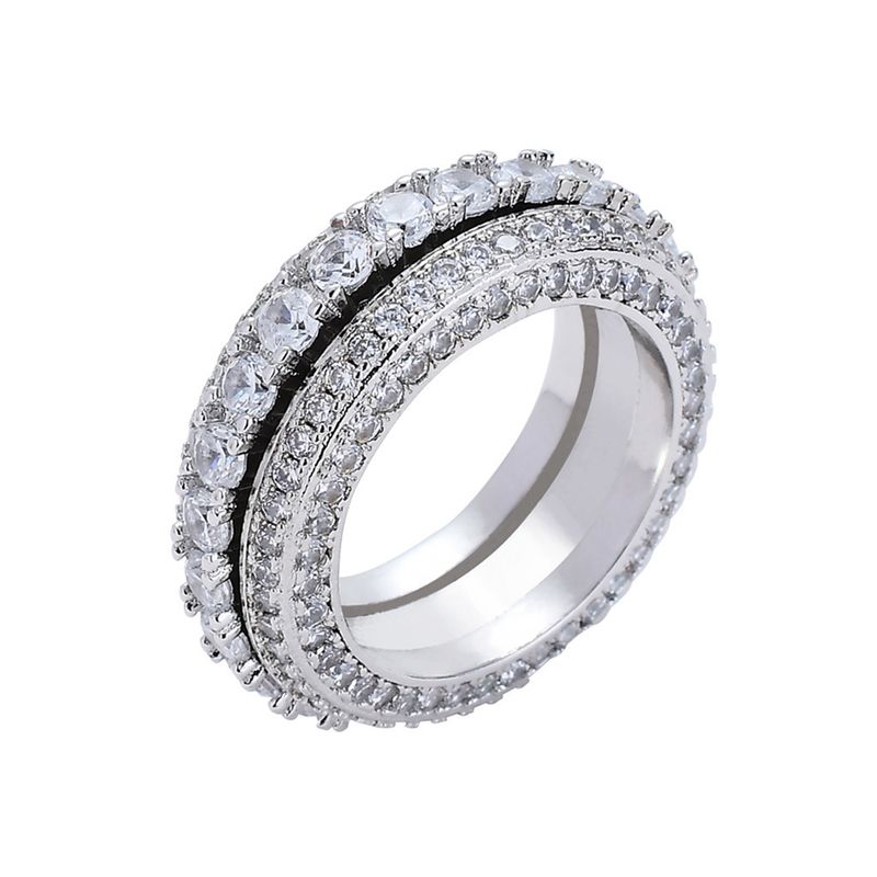 Anello girevole da uomo con cinque file di zirconi, pieno di zirconi, anello girevole alla moda hip hop_voghion.com