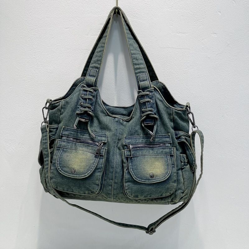 Borsa da donna in denim, borsa a tracolla lavata multitasche_voghion.com