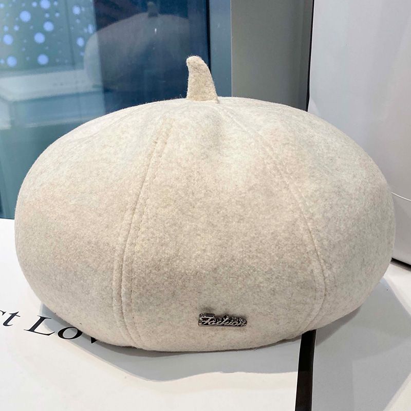 New White Beret Women's Autumn And Winter British Retro Woolen Painter Hat Korean Version Casual Fashion Pumpkin Hat Women's Trend_voghion.com