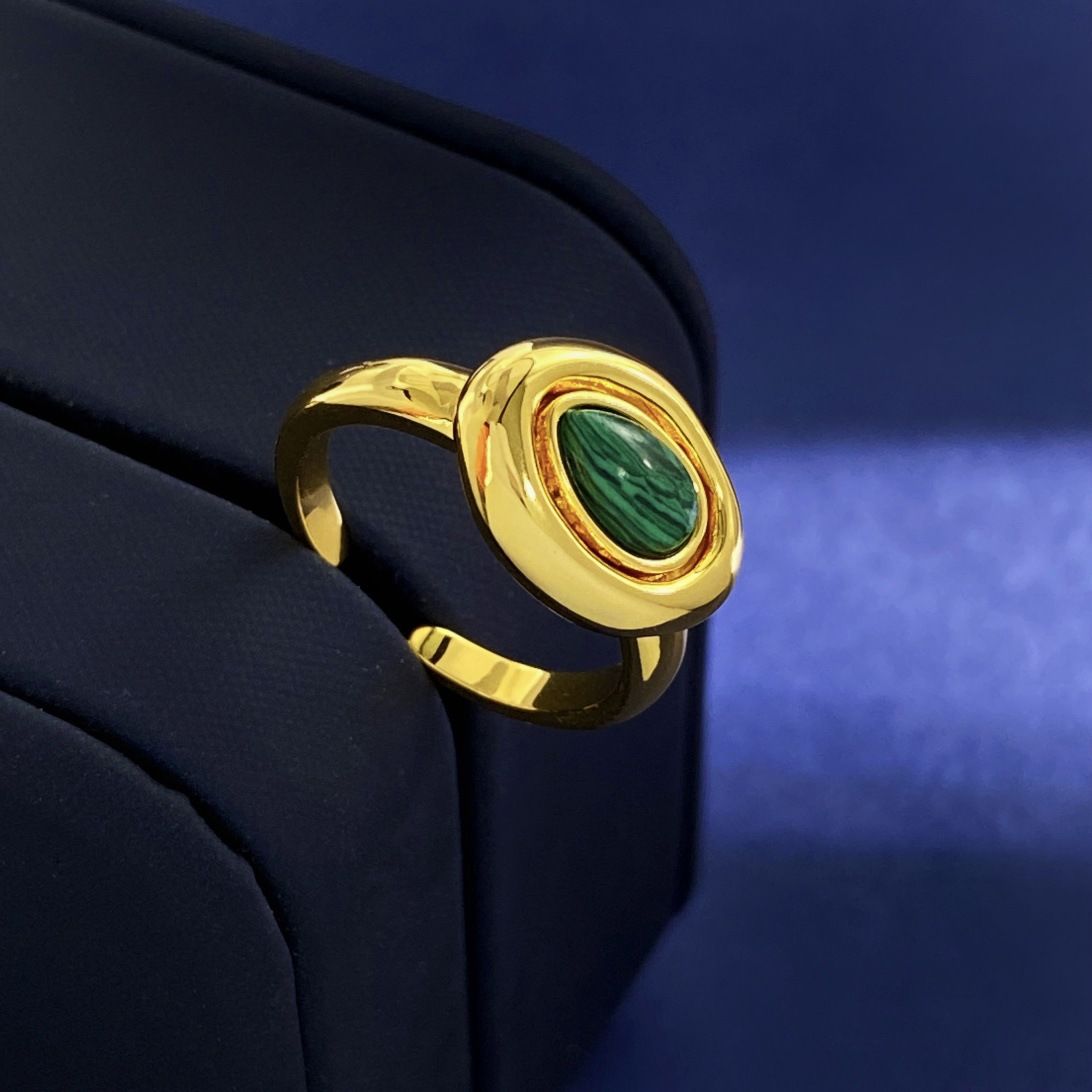 Women's Jewelry Palace Style Retro Ingot Small Gold Beans Irregular Shape New Chinese Natural Color Gem Stone Style Open Ring_voghion.com