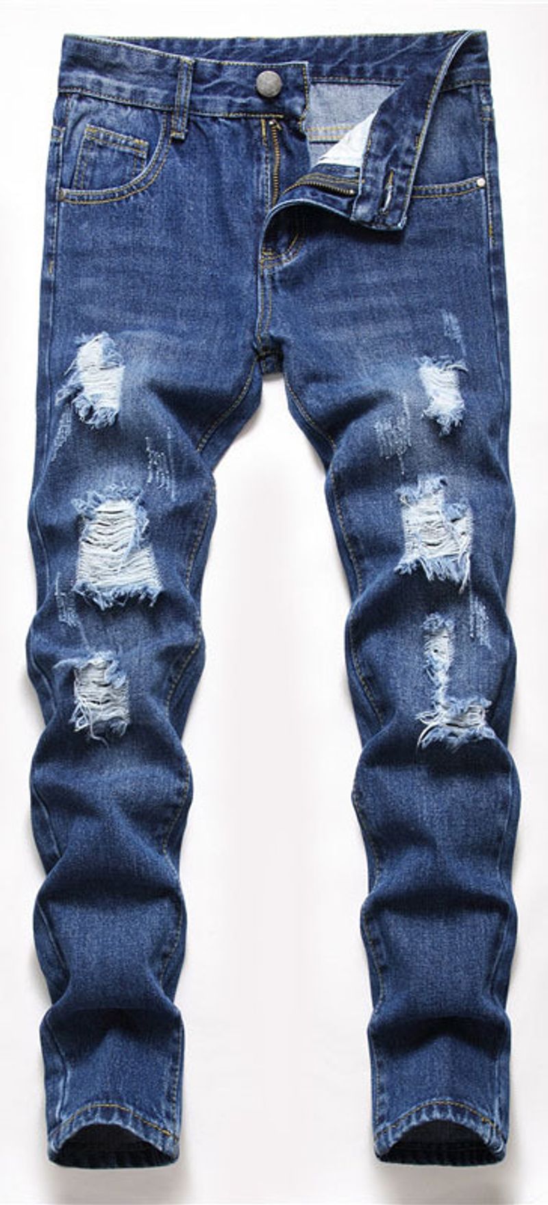 Kids’ Clothing Medium And Large Boys' Clothing Dark Blue Casual Hole Straight Denim Trousers Four Seasons_voghion.com