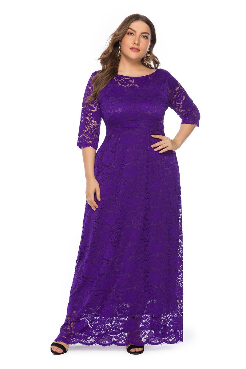 Vestito da sera nuovo da donna di grandi dimensioni, gonna lunga, manica corta, in pizzo, tascabile_voghion.com