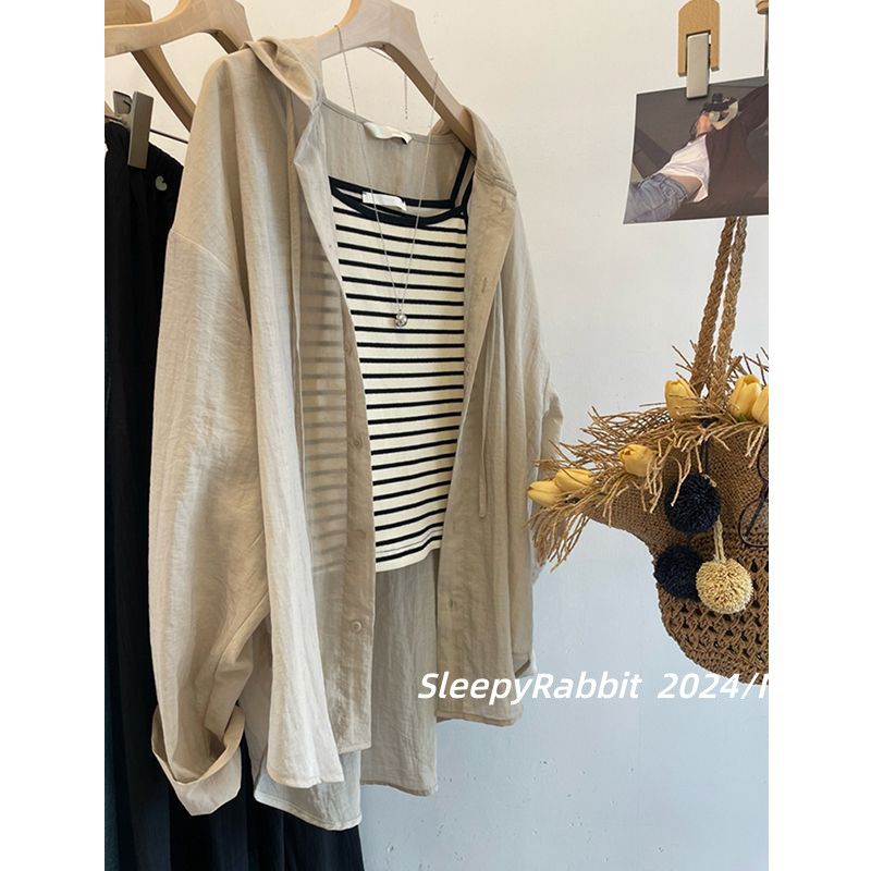 Maglietta con cappuccio casual in cotone, abbigliamento esterno sottile con protezione solare_voghion.com