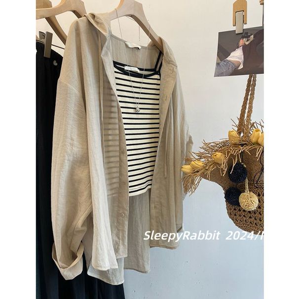 Maglietta con cappuccio casual in cotone, abbigliamento esterno sottile con protezione solare_voghion.com