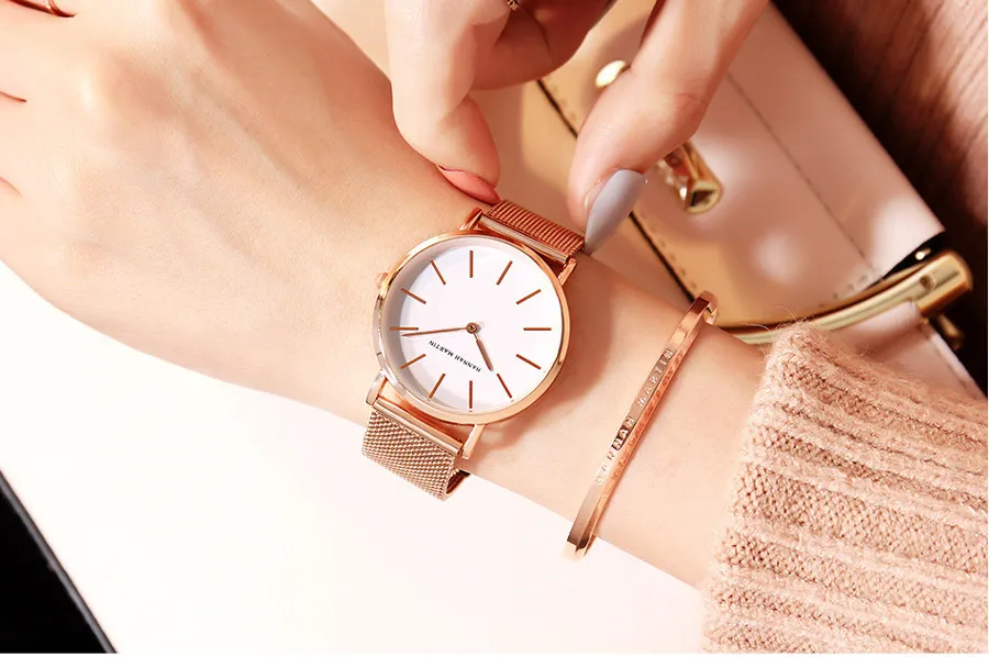 Montres pour femmes, mouvement japonais, chaîne en acier, étanche, légère, de luxe, style minimaliste, ceinture en maille d'acier, montre fine_voghion.com