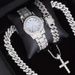Set di bracciale cubano rap con collana e orologio coordinato con intarsi in strass hip-hop_voghion.com