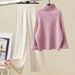 Women's Clothing Half Turtleneck Sweater Knitted Women's Autumn Winter Knitwear Set High Neck Sweater Wide Leg Pants Vest Coat In Soft Neutral Tones_voghion.com
