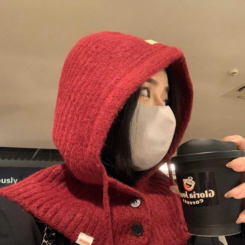 Alpaca Wool Balaclava For Women Winter Thickened Warm With Neck Warmer And Ear Protection Knitted Pullover Hat_voghion.com