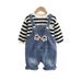 Gestreifter langärmeliger Jeans-Overall für Jungen im Herbst 2024, Neuware, zweiteiliger Baby-Overall mit dreidimensionalem Cartoon-Muster_voghion.com