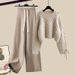 Women's Clothing Plus Size Women's Knit Sweater & Wide Leg Pants Set, Autumn Casual Outfit, Loose Fit Comfortable Two-Piece Coordinated Set Available_voghion.com