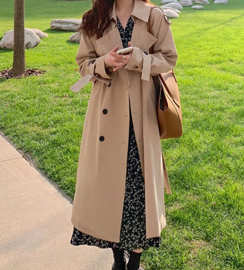 24 new spring and autumn styles, medium to long windbreakers, British style, Korean drama, double breasted straps, waist_voghion.com