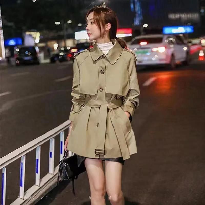 Trench corto da donna in vita, cappotto piccolo, cappotto dimagrante di grandi dimensioni_voghion.com