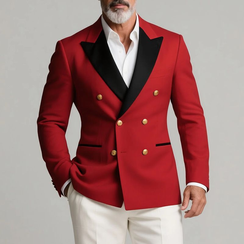 Herbst- und Winterbankett Herren-Anzugjacke mit farblich passender, auffälliger Anzugjacke und schmaler Knopfleiste_voghion.com