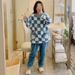 Long haired pajamas for women in winter 2023, sweet checkered long sleeved pants with plus size 260 pounds, chubby MM_voghion.com