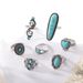 Böhmisches türkisfarbenes Blumenring-Set – 7-teilig Retro-Gelenkdesign Handschmuck Modetrends Verkaufsschlager Einfaches Metall_voghion.com