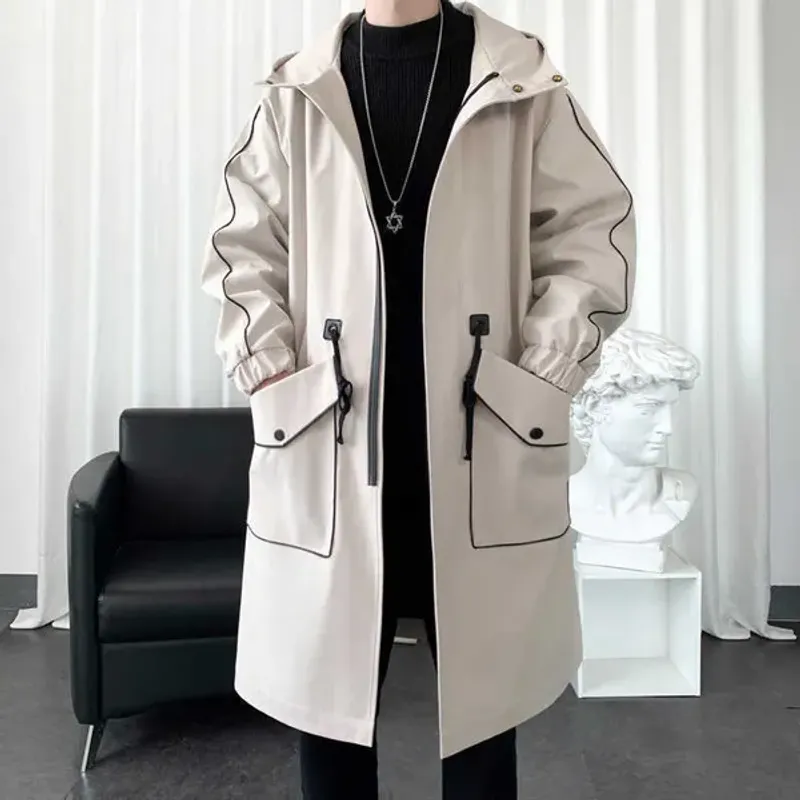 Herbst männer Einfarbig Übergroßen Lange Jacke 2022 Mode Große Tasche Mit Kapuze Graben Mäntel Männlichen Kleidung T221102_voghion.com