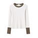 ragazza #La scelta migliore# T-shirt elegante color-block dal design di alta qualità per donna a maniche lunghe, autunno 2025, nuova base in puro cotone_voghion.com