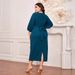 Elegant Plus Size Belted Midi Dress - Navy Blue Wrap Dress With Button/Flounce Details (XL-5XL)_voghion.com