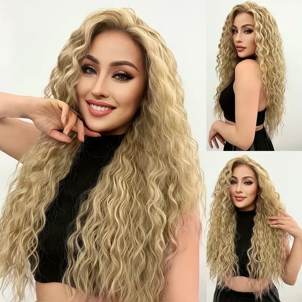 front lace wigs for women long hair middle parting small curly wool curls long curly hair fluffy natural full head cover_voghion.com