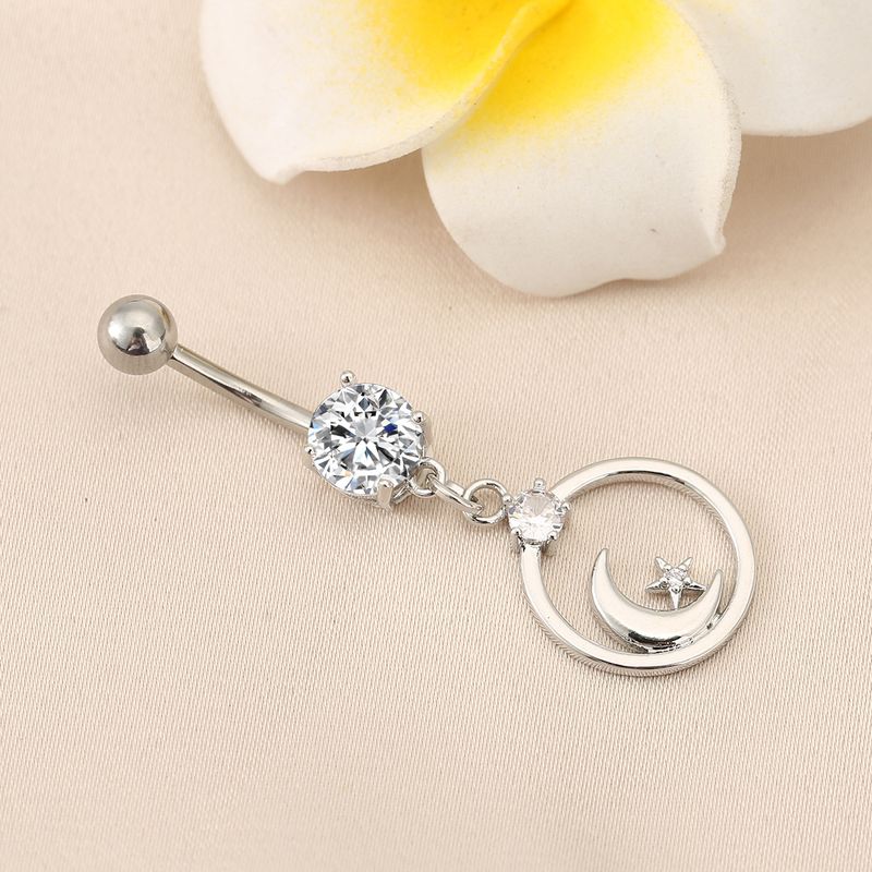 Piercing per ombelico con zirconi a forma di stella e luna - Gioielli per il corpo in acciaio inossidabile_voghion.com