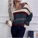 Damen-Pullover mit klassischem V-Ausschnitt und Kontraststreifen, lässig, lockerer Strickpullover, bequemes Langarm-Oberteil_voghion.com