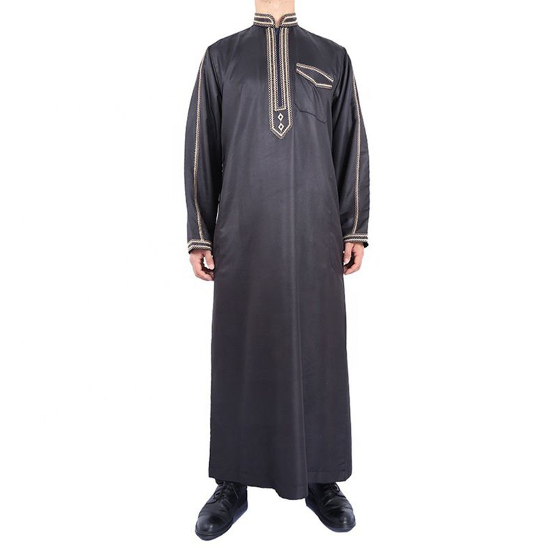 Man's clothing Muslim robes Cross border ethnic style stand collar men's printed loose long onesie_voghion.com