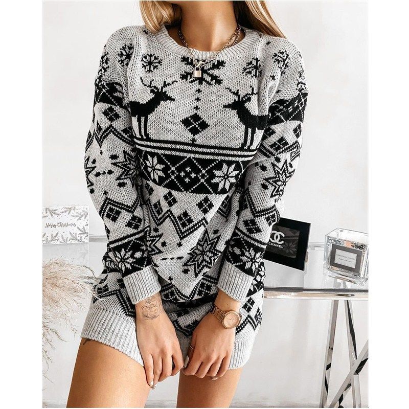 Abito da donna in maglia jacquard natalizia Moose Snowflake_voghion.com