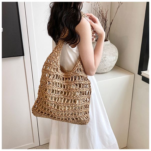 Women's Bags Factory direct supply new large capacity fashion woven bag women's simple shoulder bag straw tote bag_voghion.com