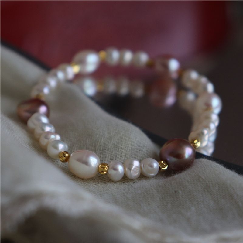 SUU 【Blumengöttin】 Designer-Armband im pastoralen Stil mit elegantem unregelmäßigem Barock-Süßwasserperlen_voghion.com
