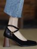 Mary Jane Matte Leather Retro Cross Strap High Heels_voghion.com