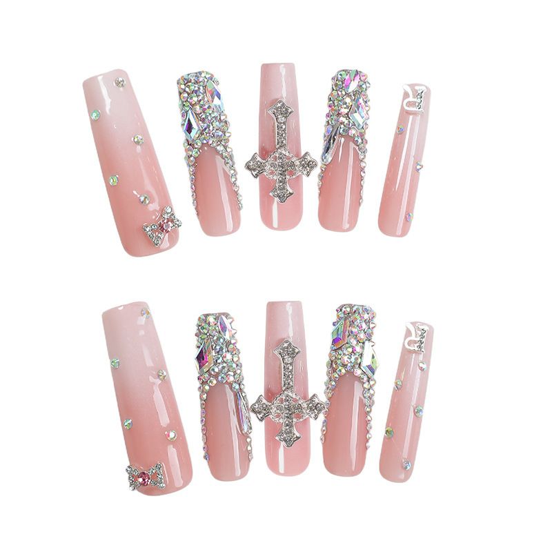 European And American Hand Made Long Water Pipe Cross French Style False Nails Nails_voghion.com