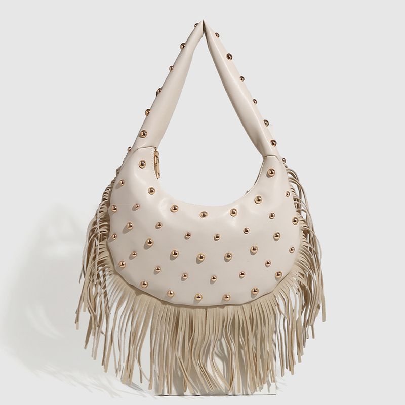 Borsa a tracolla semplice e alla moda da donna, con nappe e borchie, alla moda e di tendenza_voghion.com