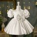 Elegant Princess Flower Girl Dress For Girls – White Short Sleeve Formal Gown For Weddings, Birthday Parties & Piano Recitals (80-130cm)_voghion.com