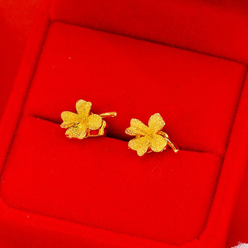 Orecchini da donna in stile etnico, placcati in rame, con fiori veri e semplici orecchini in oro rosa vietnamita._voghion.com