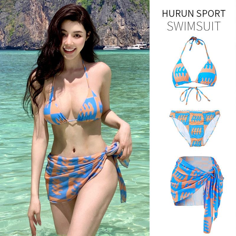 Costume da bagno bikini da donna Verve con imbottiture per il petto, set da tre pezzi, stile sexy a tre punti, per le vacanze in spiaggia a Sanya e sorgenti termali_voghion.com