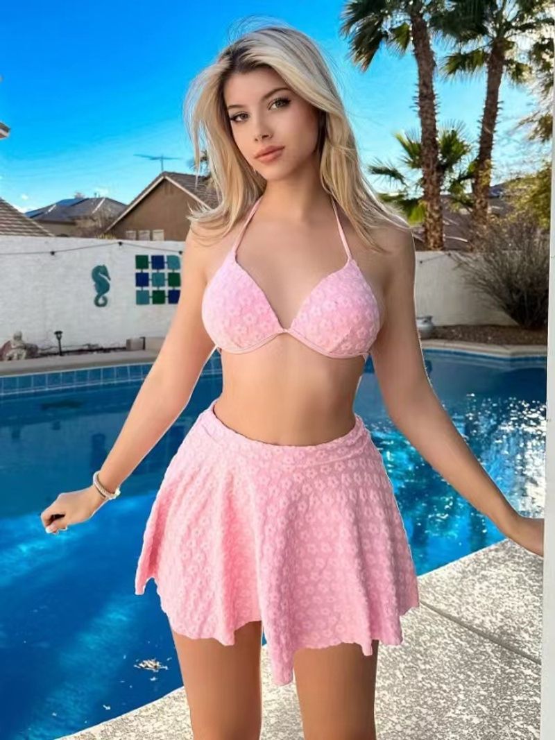 Set bikini alla moda da donna, stile gonna sexy, con laccetto da collo e cinturino, costume da bagno in tessuto di poliestere_voghion.com