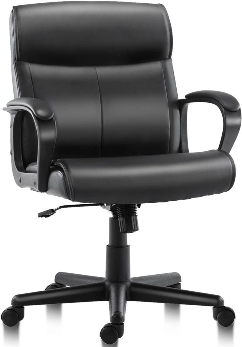 Home Office Chair Mid-Back Office Computer Desk Chair With Armrest Adjustable Height/Tilt Swivel Rolling Chair, Black_voghion.com