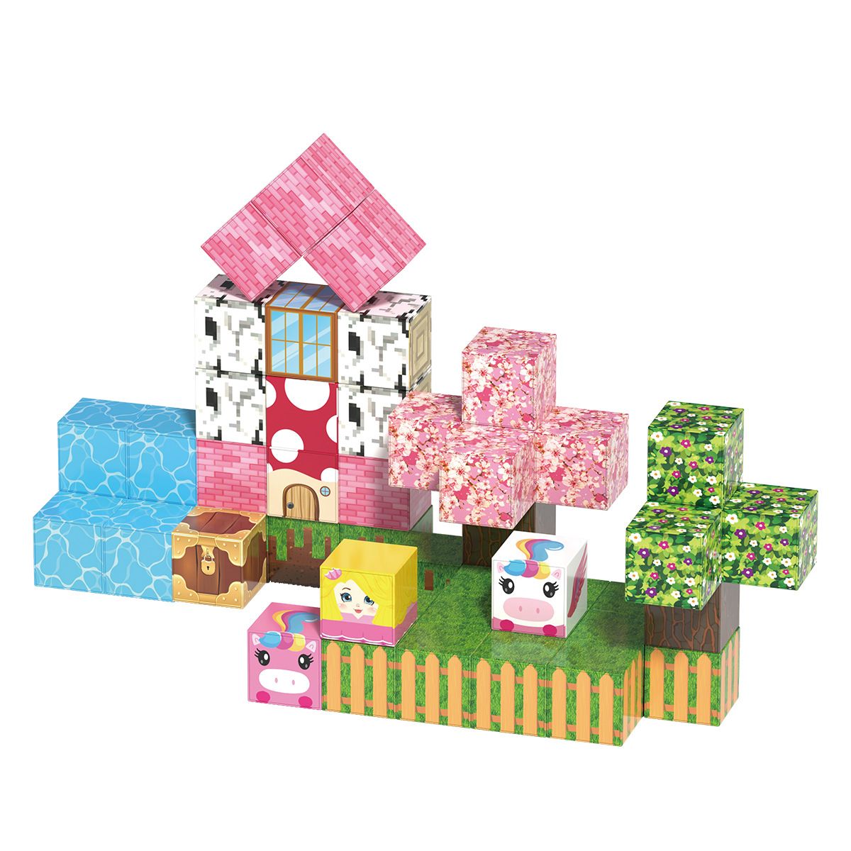 Rainbow - Themed Magnetic Cube Puzzle Toys, 3D Interactive Building Blocks, Creative Construction Set For Kids_voghion.com