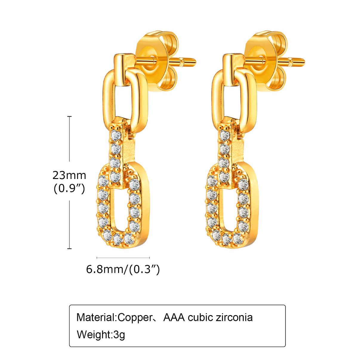 Eleganti orecchini pendenti con catena in zircone color oro da donna, design geometrico per ufficio e feste, accessori per gioielli di personalità alla moda in oro_voghion.com