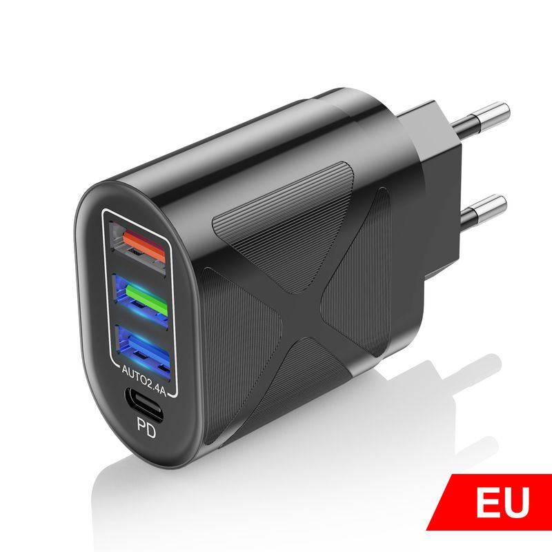 syct 48W X-type PD+3USB Compatible With Iphone 12 USB-A+Type-C Dual Port EU Plug Charger_voghion.com