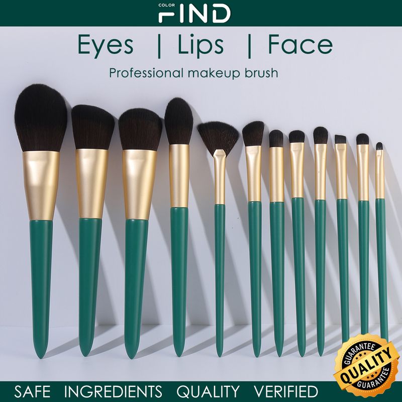 12 green professional makeup brush set, eye shadow brush, blush brush, powder brush, concealer brush, etc._voghion.com