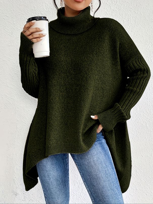 Übergroßer Pullover mit hohem Halsausschnitt und grobem Strick – Lässiger Pullover mit überschnittenen Schultern für Damen und Herren (Trend 2025)_voghion.com