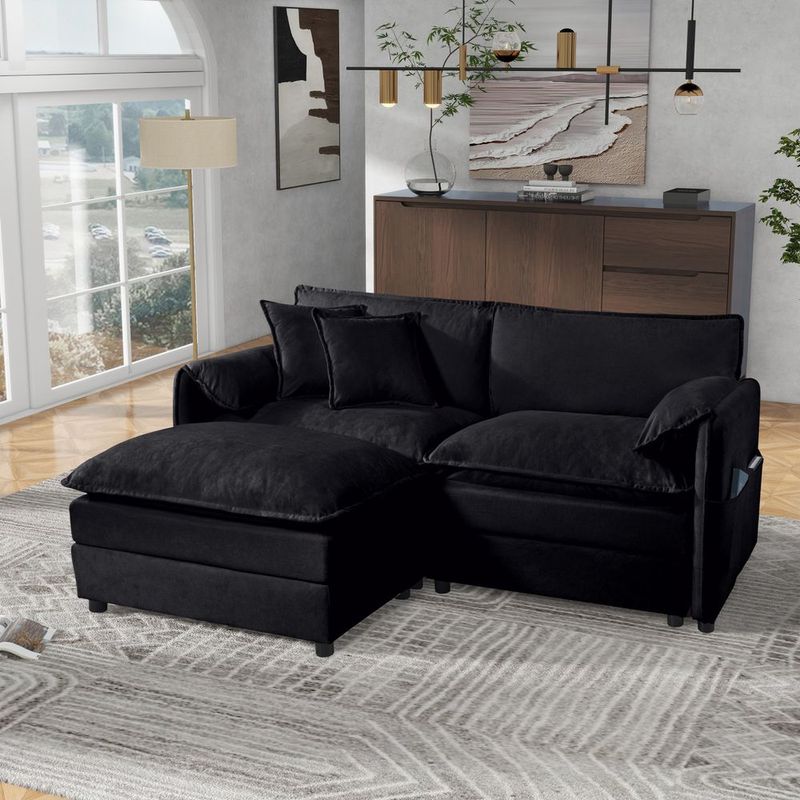 Deep Seat Sectional Sofa Cloud Couch With Ottoman, Modern Chenille Comfy Love Seat Upholstered Modular L Shaped Couch For Living Room, Apartment, Of_voghion.com