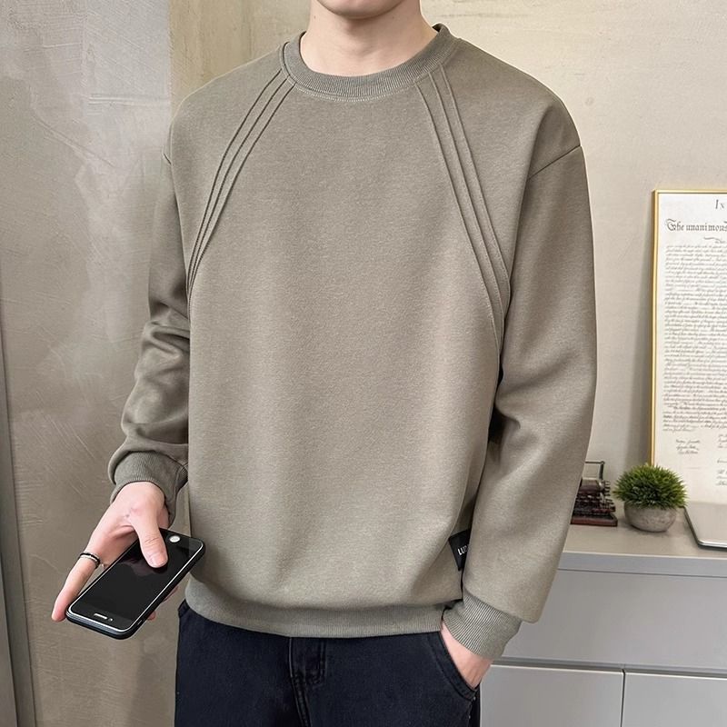 Handsome and trendy round neck hoodie for men in spring and autumn, new personalized lines, new versatile slim fit top_voghion.com