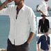 cardigan con colletto rialzato retrò da uomo nuova camicia casual in cotone e lino tinta unita camicia maschile camicia maschile_voghion.com