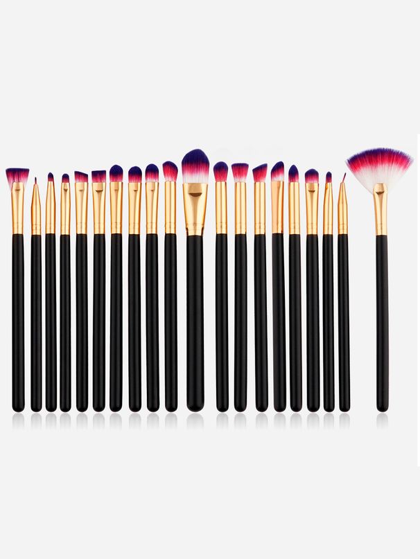 Set di 20 pennelli per trucco di qualità per capelli neri a tre colori_voghion.com