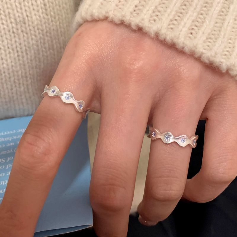 Ins Niche Design Blue Diamond Starry Wave Pure Silver Brushed With Light Luxury And High-end Feel Index Finger Ring For_voghion.com