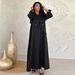Damenbekleidung Elegantes gestreiftes Abaya-Kleid – schlichter langärmliger Kaftan mit Knopfleiste vorne für Arbeit und Reisen_voghion.com