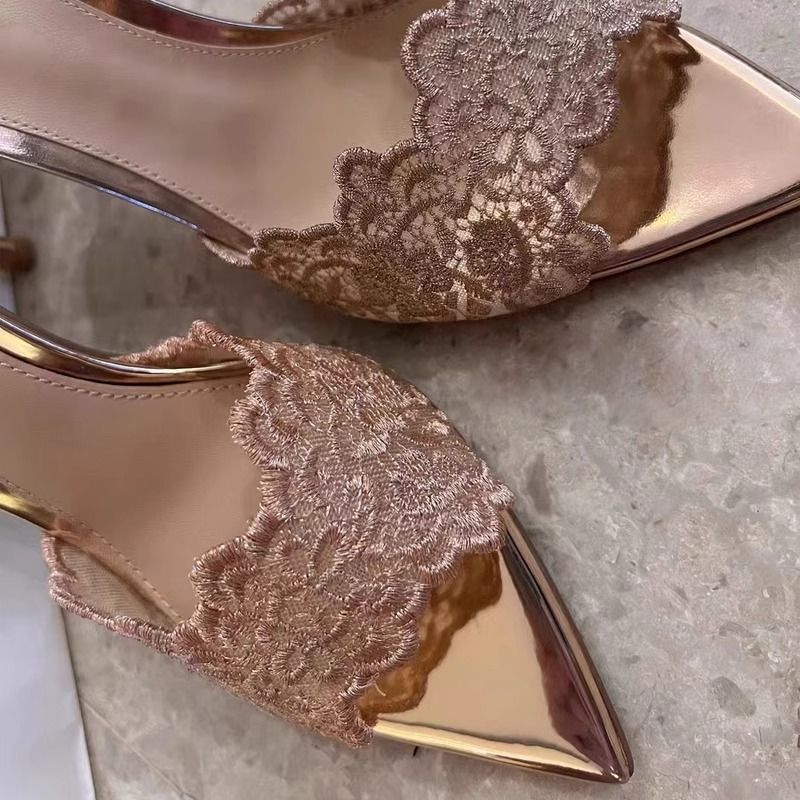 2025 New Fine Order Shoes, Champagne Gold Embroidered Heels, Cool Slippers, Sexy Pointed Party High Heels For Women_voghion.com
