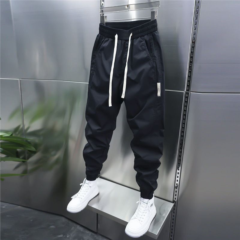 Autumn and winter men's trendy stretch casual pants for students' small feet, slim fit harem pants, fashionable breathable cotton new men's pants_voghion.com